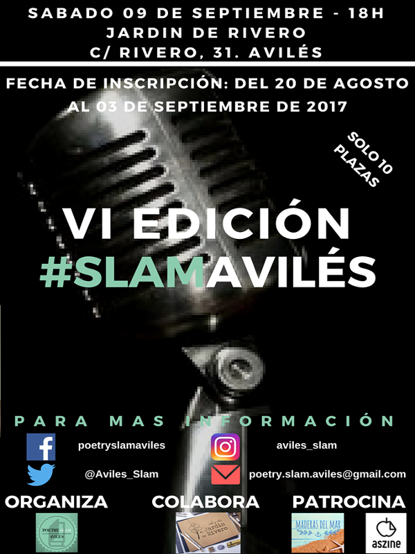 6º Poetry Slan Avilés | El Jardín de Rivero | Avilés | 09/09/2017 | Solo 10 plazas | Cartel
